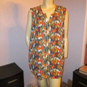 Vtg Caffe Marrakesh Tunic Top Size 2X Smocked Button Sleeveless Flowy Artsy Boho